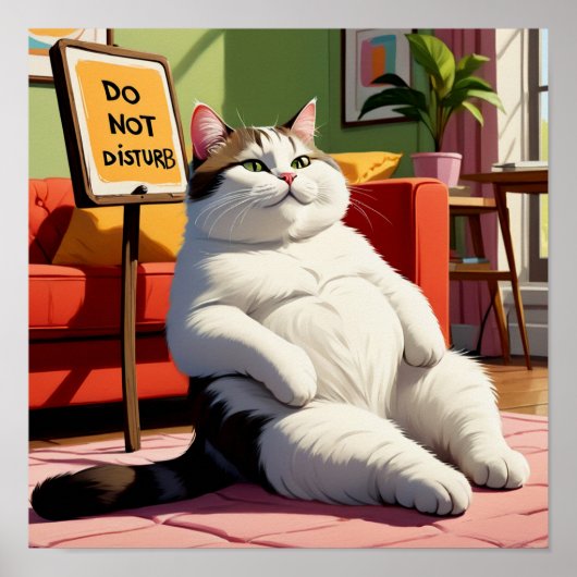 Poster Ne pas déranger Fat Cat Drôle (Devant)