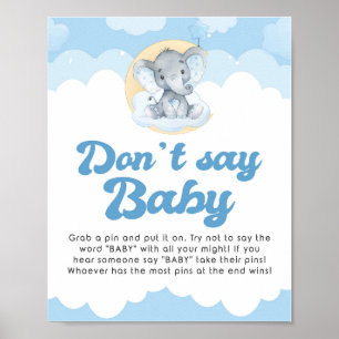 Poster Ne pas dire Baby Blue Elephant Baby shower Jeu Sig