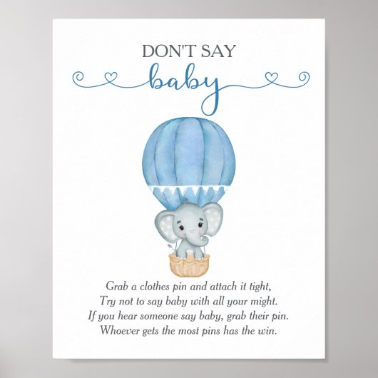 Poster Ne pas dire Baby Blue Elephant jeu de Baby shower (Devant)