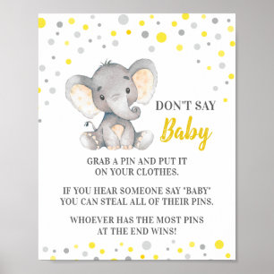 Poster Ne pas dire Baby Game Baby shower Eléphant Jaune