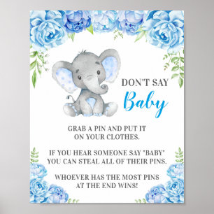Poster Ne pas dire Baby Pin Game Elephant Baby Boy Shower
