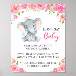 Poster Ne pas dire Baby Pin Game Elephant Baby Girl Douch