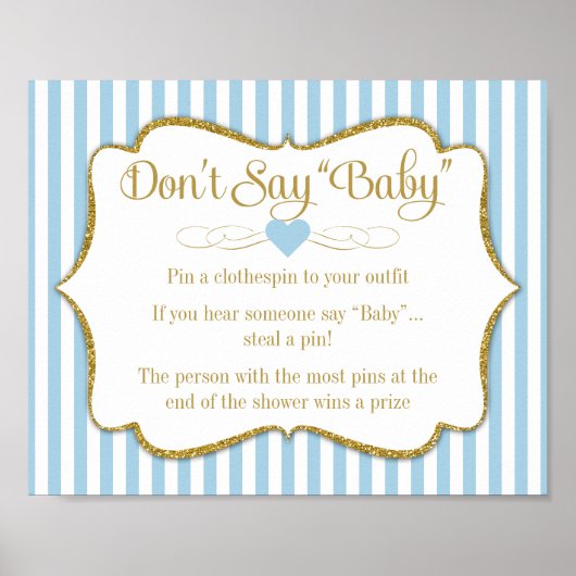 Poster Ne pas dire Baby shower Game Blue Gold Garçon Baby (Devant)