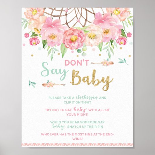 Poster Ne pas dire Baby shower jeu Boho Dream Catcher Sig (Devant)
