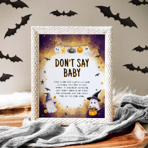 Poster Ne pas dire bébé Halloween Baby shower Jeu