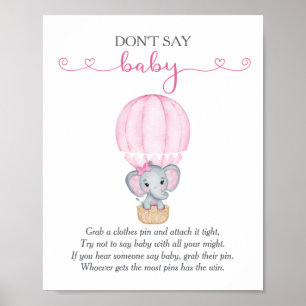 Poster Ne pas dire bébé rose éléphant jeu Baby shower