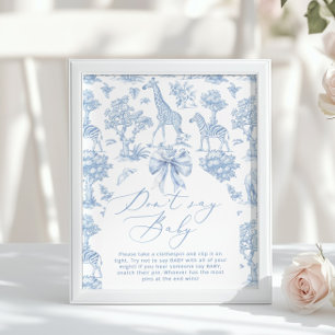 Poster Ne pas dire bébé Toile de Jouy jeu de Baby shower