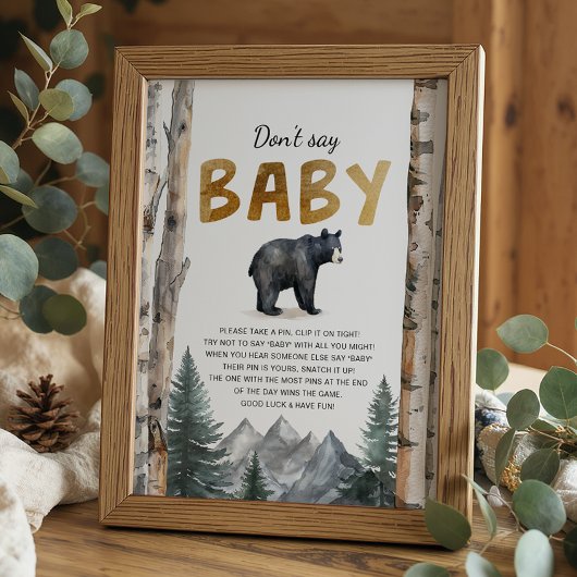 Poster Ne pas dire jeu de bébé signe | Woodland Bear Adve