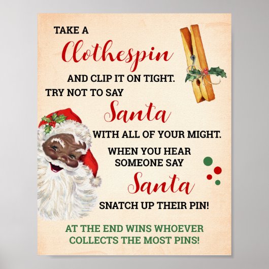 Poster Ne pas dire Père Noël Noël Clothespin Jeu (Devant)