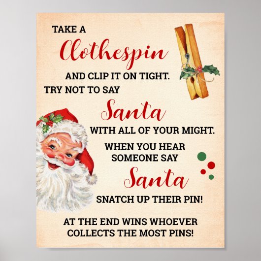 Poster Ne pas dire Père Noël Noël Clothespin Jeu (Devant)