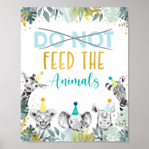 Poster Ne pas nourrir les animaux Blue Gold Party Signer