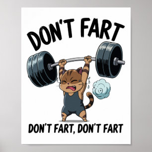 Poster Ne Pète Pas Drôle Gym Fitness Chat Exercice Haltér
