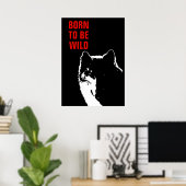 Poster Né Pour Être Sauvage Motivationnel Wolf Pop Art (Bureau à domicile)