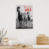 Poster Né pour être Wild Black & White Running Horses (Cuisine)