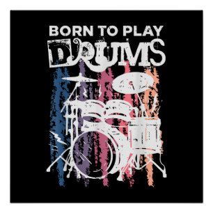 Poster Né Pour Jouer Drumming Rock Music Band Drumme