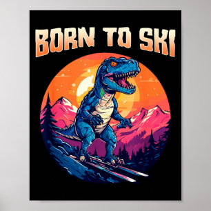 Poster Né pour skier lunettes de ski drôles montagne hive