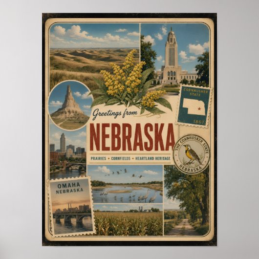 Poster Nebraska Authentic Vintage Style (Devant)