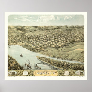 Poster Nebraska City, NE Carte panoramique - 1868