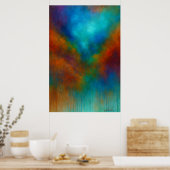 Poster Nebula Cascade - Cyan and Crimson Abstract Drip (Cuisine)