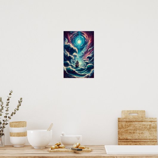 Poster Nebula de mer orageuse psychédélique (Cuisine)