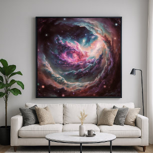 Poster Nebula framboise - Art Cosmique Vibrant