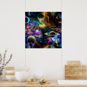 Poster Nebula spatiale avec des planètes et des étoiles (Cuisine)