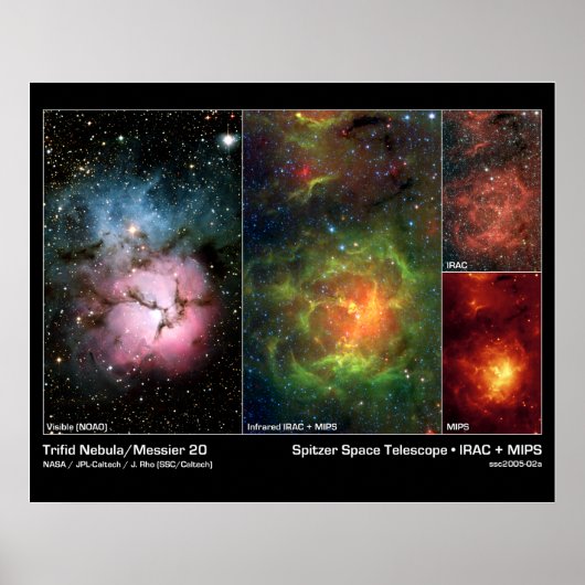 Poster Nebula Trifid (Messier 20) - Télescope Spitzer (Devant)