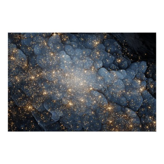 Poster Nébuleuse Dorée Étoilée Cosmos Bleu de Minuit (Devant)