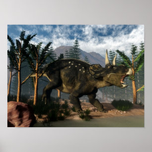 Poster Nedoceratops rugissant en cours d'exécution - rend
