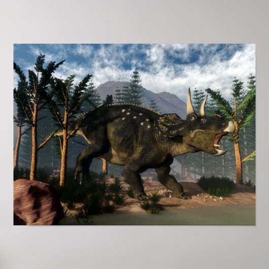 Poster Nedoceratops rugissant en cours d'exécution - rend (Devant)