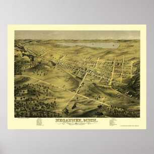 Poster Negaunee, MI Carte panoramique - 1871