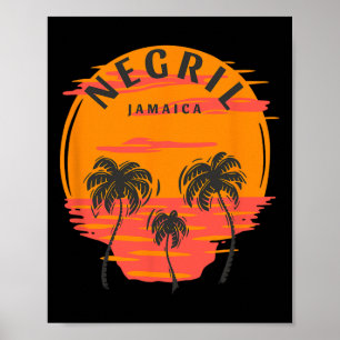 Poster Negril Jamaïque Palmiers Coucher de soleil Crâne P