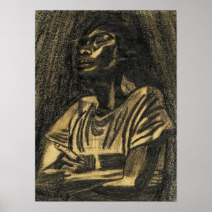 POSTER NEGRO WOMAN PROFOND DANS LA PENSÉE CANVAS IMPRIME