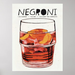 Poster Negroni Retro Art Grand Verre Cocktail
