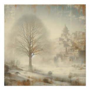 Poster Neige Dans Paysage D'Hiver Ancienne Photo Concepti