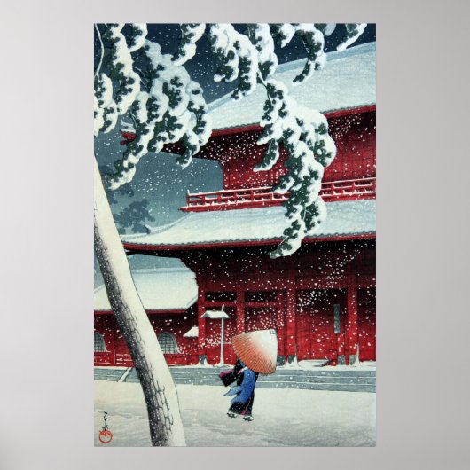 Poster Neige du soir à la rivière Edo Hasui Kawase Vers 1 (Devant)