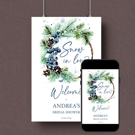 Poster Neige en amour douche nuptiale d'hiver signe de bi