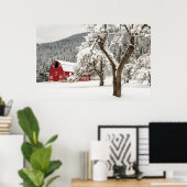 Poster Neige fraîche sur grange rouge (Bureau à domicile)