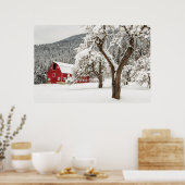 Poster Neige fraîche sur grange rouge (Cuisine)