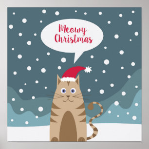 Poster Neige mignonne du père noël de chaton d'animal de
