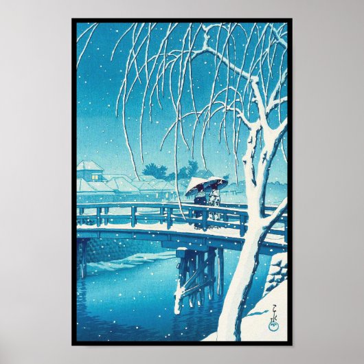 Poster Neige tardive le long de la rivière Edo hasui kawa (Devant)