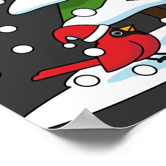 Poster Neige tombant sur Cardinal, Snowman et Pine Tree (Coin)