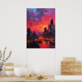 Poster Neo Expressionist Bangkok Skyline Vibrant Sunset (Cuisine)