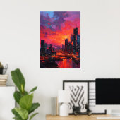 Poster Neo Expressionist Bangkok Skyline Vibrant Sunset (Bureau à domicile)