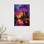 Poster Neo Expressionist Melbourne Skyline Vibrant Sunset (Cuisine)