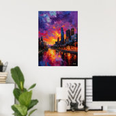 Poster Neo Expressionist Melbourne Skyline Vibrant Sunset (Bureau à domicile)