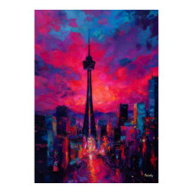 Neo Expressionist Seoul Skyline Vibrant Sunset