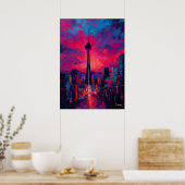 Poster Neo Expressionist Seoul Skyline Vibrant Sunset (Cuisine)