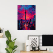 Poster Neo Expressionist Seoul Skyline Vibrant Sunset (Bureau à domicile)