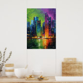 Poster Neo Expressionist Singapore Skyline Vibrant Sunset (Cuisine)